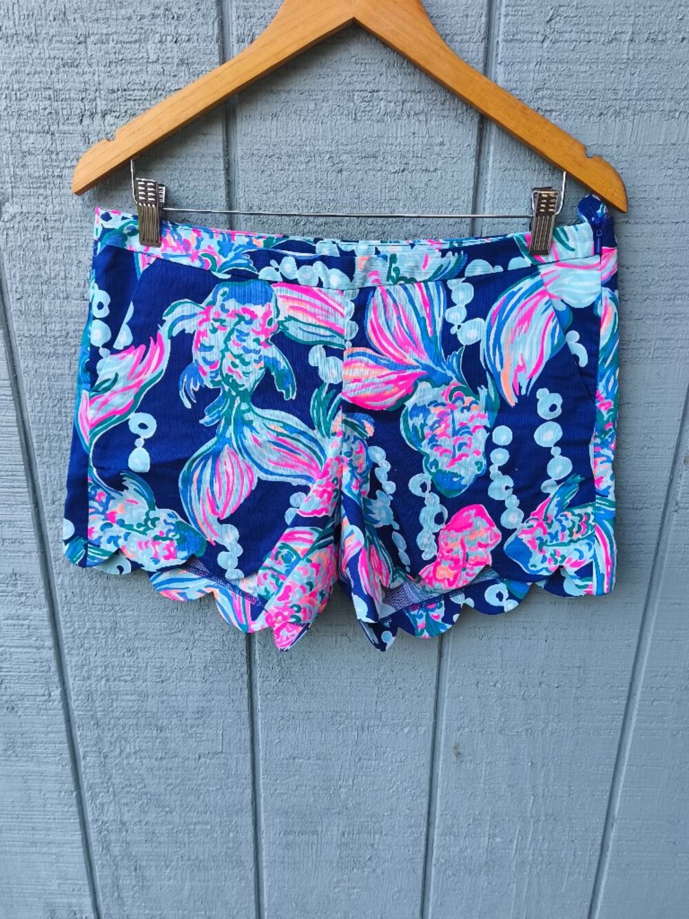 Lilly Pulitzer Magnolia Scalloped Shorts Going Coastal sz 6 True Blue Resort Lux